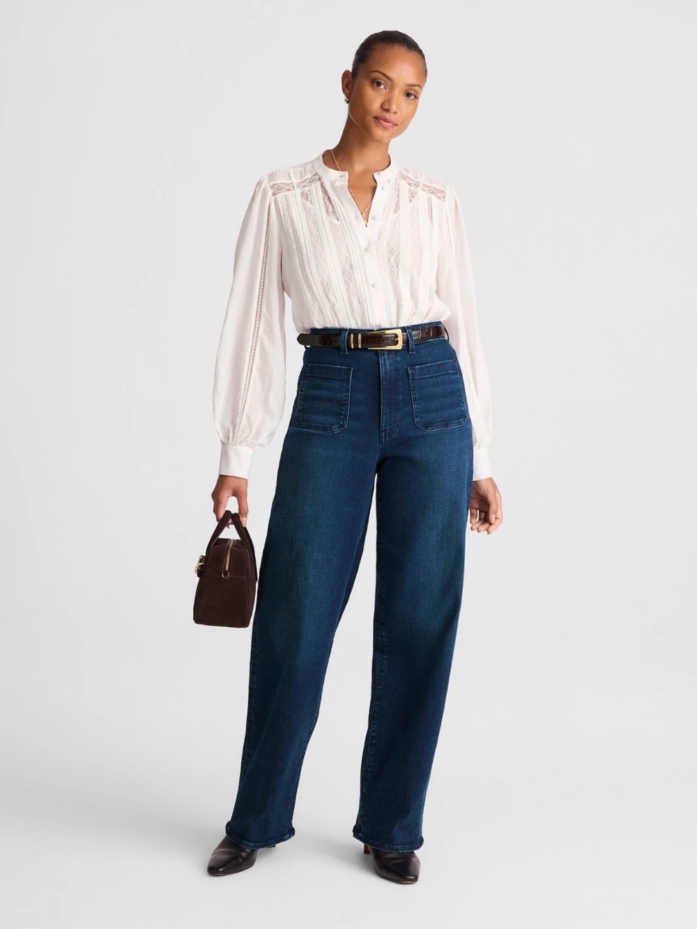 Madewell Curvy Emmett Wide-Leg High-Rise Jeans in Dark Blue Wash - size 30